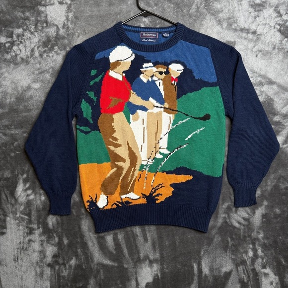 hathaway Other - Vintage Hathaway Hand-Intarsia Knit Gold Swinger Club Pullover Crewneck Medium